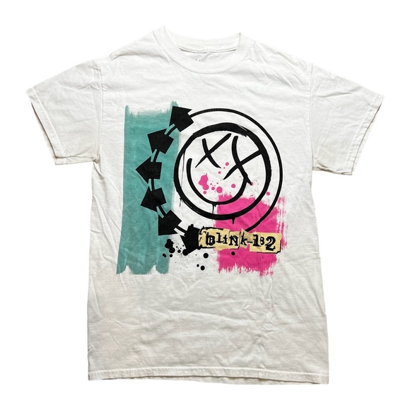 Tops - Blink 182 Punk Rock Band White Smiley T Shirt Size S